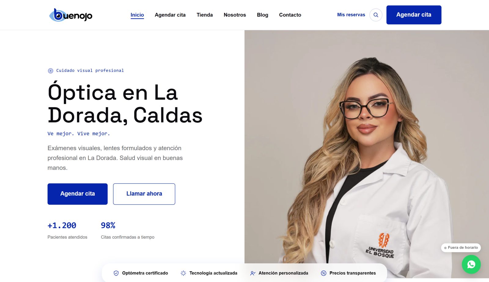 Buen Ojo — de sin web a posición 1 en Google para su óptica en La Dorada